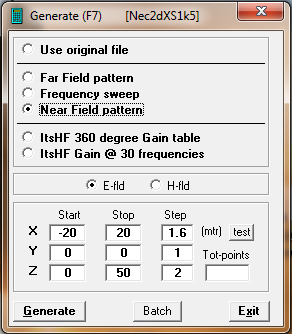 Obrázek 2.17: Generate Frequenty sweep Near Field pattern: Blízké pole je zcela odlišné od pole vzdáleného a to hlavně v jeho určení.