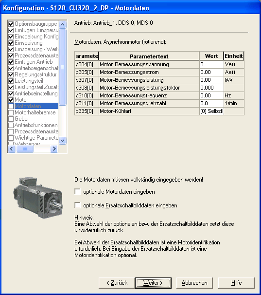 Uvedení do provozu 7.8 Nastavení parametrů motoru na měniči 5. Do sloupce "Hodnota" v tabulce "Parametry motoru" zadejte odpovídající parametry motoru. Hodnoty pro parametry p304.