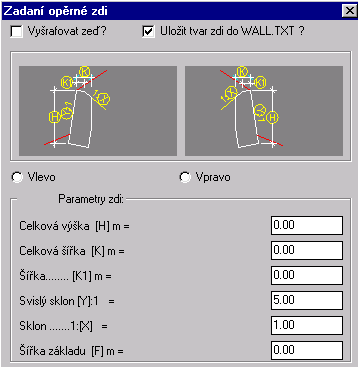 Funkce kontroluje logiku vzájemné závislosti parametrů opěrné zdi. Jaké parametry jsou funkcí požadovány, je patrno z obrazu DCL.