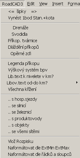 Tuto funkci musí uživatel použít před spuštěním kterékoliv funkce (viz dále), která vyžaduje zadat nějakou absolutní výškovou kótu při editaci podélného řezu, a je v pásmu této jiné srovnávací roviny