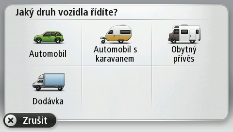 2. Poklepejte na typ řízeného vozidla. Jsou-li v rychlé nabídce jen jedna nebo dvě položky, malá ikona na Obrazovce pro řízení zobrazuje typ zvoleného vozidla.