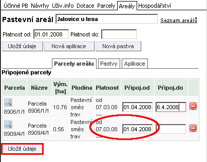 Obrázek 9 Připojení parcel k areálu