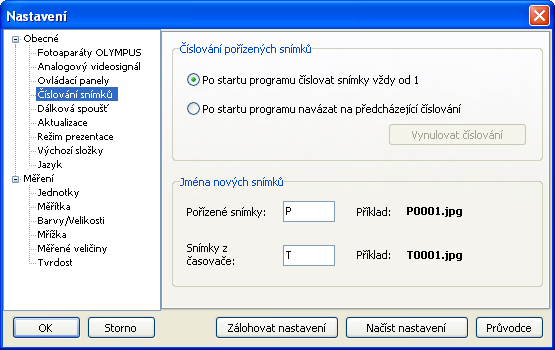 Hlavní okno programu Dálková spoušť Tato strana slouží k nastavení a ověření funkce dálkové spouště. Dálková spoušť je volitelné zařízení připojitelné přes sériový nebo USB port.