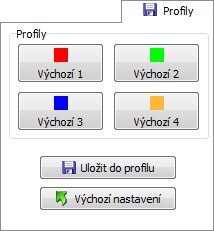 Ovládací panely snímacích zařízení Profily: tlačítka v sekci Profily slouží k načtení uložených profilů.