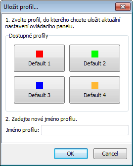 Ovládací panely snímacích zařízení 3. V sekci Dostupné profily vyberte stisknutím příslušného tlačítka jeden z profilů, do kterého chcete uložit aktuální nastavení ovládacího panelu. 4.
