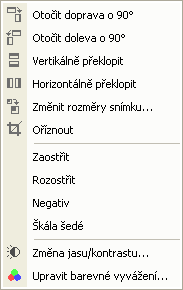 Hlavní okno programu Zobrazit V nabídce Zobrazit se nachází volby Informace o snímku pro zobrazení informací o aktuálním snímku (včetně metadat), volba Zobrazit vložené objekty pro zobrazení/skrytí