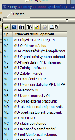 UTB ve Zlíně, Fakulta aplikované informatiky, 2013 41 Druhy opatření, které zakládá mzdová účetní začínají písmenem M, v textu jsou označeny jako MU- a jsou doplněny důvodem opatření (výběr z match