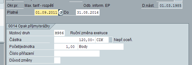 UTB ve Zlíně, Fakulta aplikované informatiky, 2013 59 2821 Běžné výživné Do částky se zadá měsíční platba od-do, po celou dobu platnosti záznamu se strhává zadaná částka.