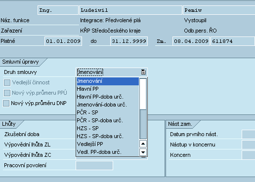 UTB ve Zlíně, Fakulta aplikované informatiky, 2013 66 0016 Druhy pracovněprávních vztahů V infotypu je upraven číselník druhů smlouvy pro účely správného výpočtu evidenčních stavů pracovníků.