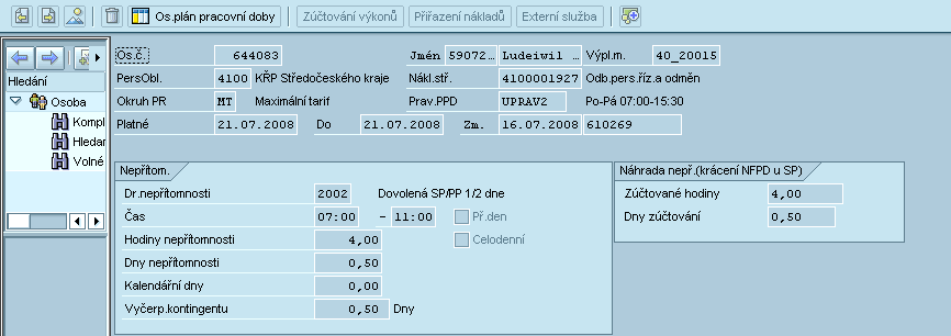 UTB ve Zlíně, Fakulta aplikované informatiky, 2013 89 Založení řádné dovolené: U zadání dovolené se vybere mzdový druh 2000.