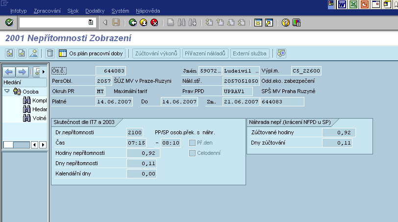 UTB ve Zlíně, Fakulta aplikované informatiky, 2013 90 Založení osobních překážek: jedná se zde například o návštěvu u lékaře apod. (překážky vymezené zákony 361/2003 Sb. a 262/2006 Sb.).