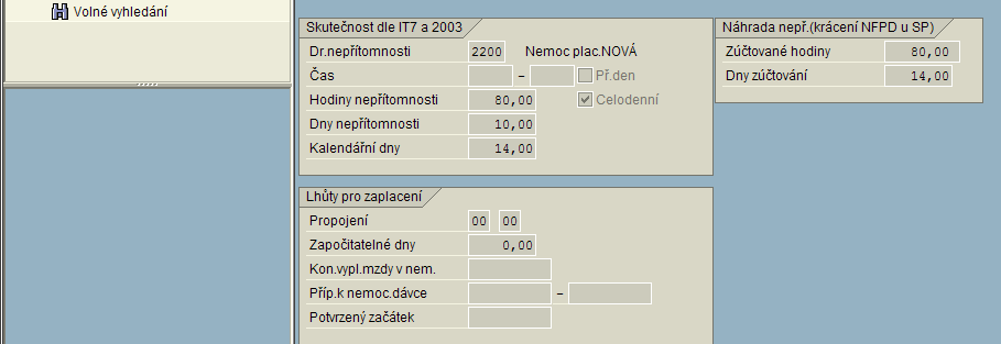 UTB ve Zlíně, Fakulta aplikované informatiky, 2013 92 Obrázek č. 59 Příklad zadání záznamu při vzniku nemoci v průběhu směny Význam polí v záznamu nemoci: Obrázek č.