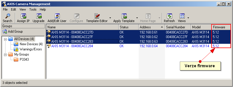 Obr. 27 - ACM Dialog Search Network Pokud je hledání neúspěšné a není nalezena žádná kamera, hledání opakujeme. Nalezené kamery se zobrazí v hlavním okně ACM. Obr.