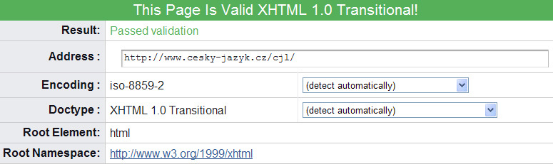 méně časově náročná. V budoucnu plánuji další přepracování kódu a databázových dat tak, abych mohl přejít na tvrdou normu XHTML Strict, pravděpodobně verze 1.