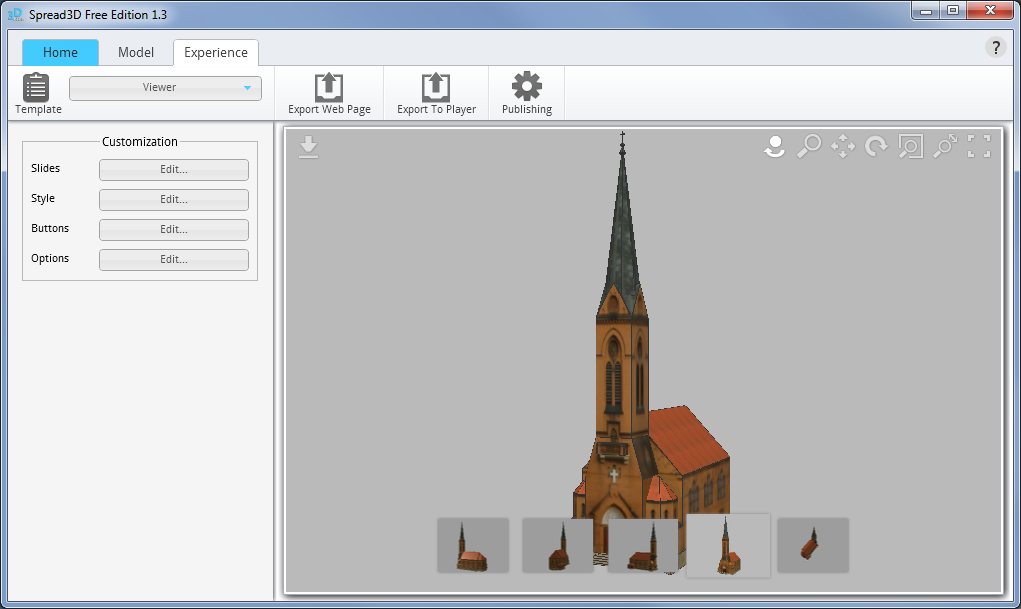 Technologie interaktivní prezentace Spread3D desktop aplikace, která zpracovává model SketchUpu