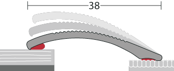 Pøechod 38 mm, oblý (šroubovací, samolepící), nivelace do 0-11 mm Pøechodový profil oblý o šíøce 38 mm. Jeho tvar je vhodný pro pøechod podlah o pøevýšení 5-11 mm.
