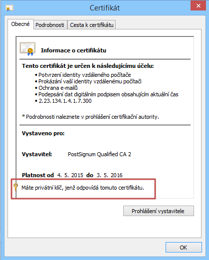 4. Obsahuje certifikát privátní klíč?