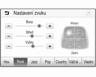 98 Úvod Režim ekvalizéru Nastavení použijte k optimalizaci stylu hudby, např. Rock nebo Vážná hud.. Vyberte požadovaný zvukový styl v interaktivním panelu na dolním okraji obrazovky.