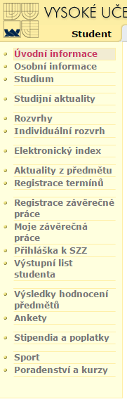 Obrázek 6: Hlavní navigační panel, Zdroj: (21) Obrázek 7: Postranní navigační panel, Zdroj: (21) 3.1.2 Rozvrhy Sekce rozvrhů je zobrazena pomocí tabulky.