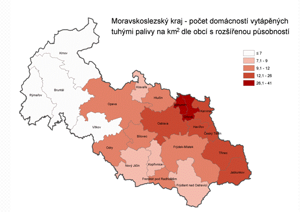 Obrázek 7 : Počet dom ácnosti vytápěný ch tuhý m i palivy na km 2 v MSK Zdroj: www.lokalni-topeniste.