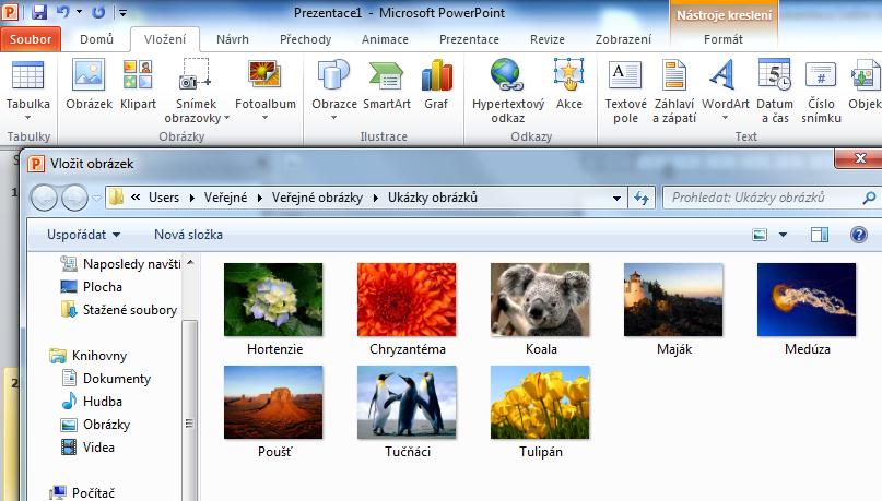 Do snímku je možné obrázky vložit ze dvou obecných zdrojů: 1) z Klipartu (sady obrázků, které vytvořili autoři Microsoft Office) 2) z externího zdroje (naskenovaná fotografie, snímek z fotoaparátu,