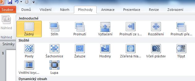 Okno rozšiřujících efektů obsahuje mnoho prvků. V jeho horní části se nachází záložky Efekt, Časování objektu, Animace textu.