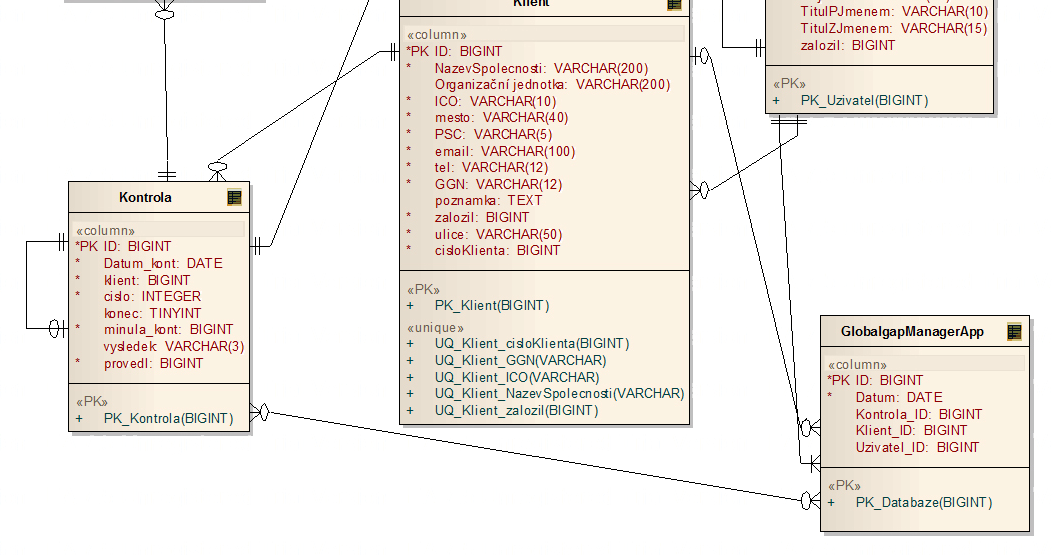 5 Výsledky 5.2.7 Datový model Datový model plně vychází z modelu tříd, přičemž se respektuje počet a struktura tříd v programu a počet jednotlivých entit.