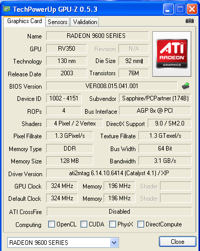 GPU-Z 0.5.3: GPU-Z obsahuje souhrn informací o grafických kartách Nvidia a ATI (dnes AMD).