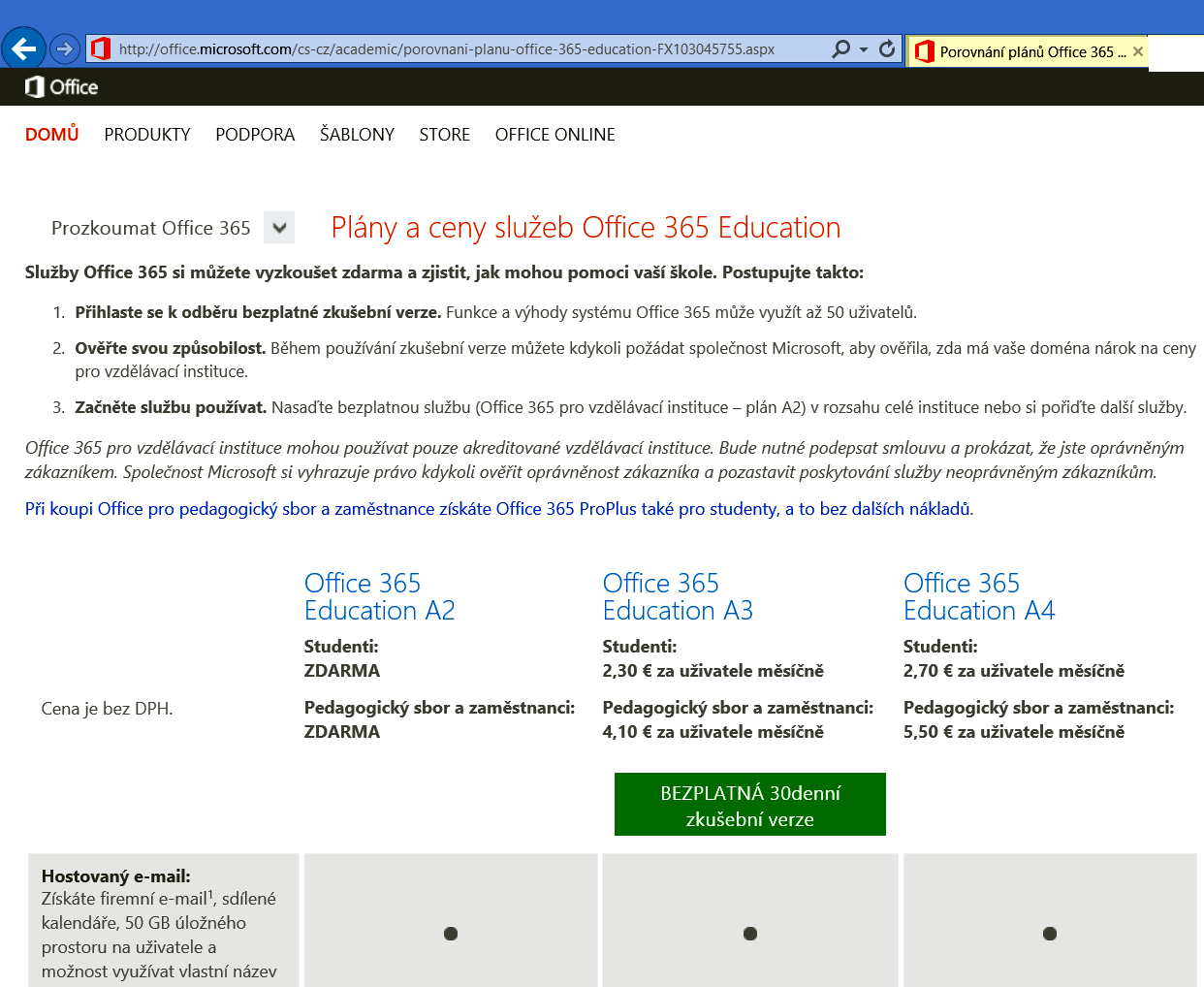 6 Office365.cz Na adrese http://office.microsoft.com/cs-cz/academic/ je možné si vyzkoušet ještě bez registrace služby Office365 pro školy. 6.