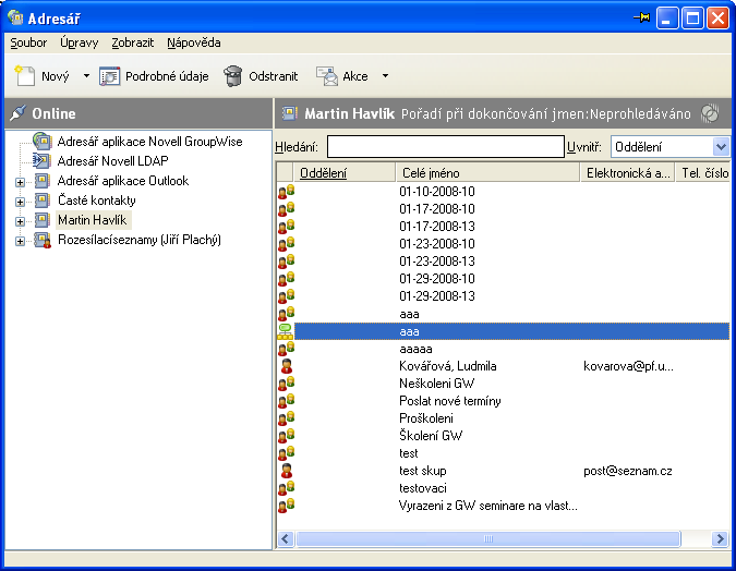 Seminář Novell GroupWise ~ adresář