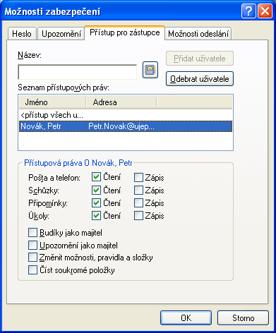 Seminář Novell GroupWise ~ zástupce Nastavení přístupu a práv Přístup pro