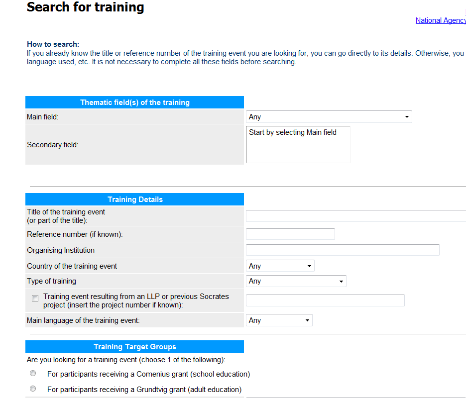Databáze Comenius/Grundtvig http://ec.europa.eu/education/trainingdatabase/search.