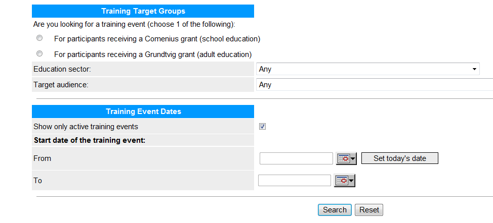 Databáze Comenius/Grundtvig http://ec.europa.eu/education/trainingdatabase/search.