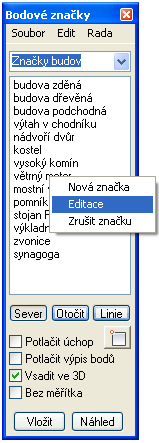 1. MAPOVÉ ZNAČKY 1.1 VLOŽENÍ ZNAČKY NA LINII Funkce vkládá na liniové prvky (úsečky, křivky) liniové značky (bloky). Vkládání se řídí souborem "INSITE.def", který je uložen ve složce "\.