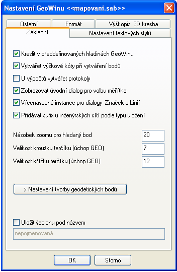 9.2 NASTAVENÍ PROSTŘEDÍ - OBECNÉ Kreslit v hladinách GeoWinu:- zda budou funkce GeoWinu používat přednastavené hladiny, nebo budou kreslit do aktuální hladiny výkresu, pokud je volba vypnuta nemusí