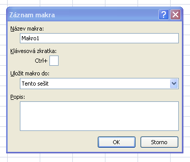 Zaznamenání makra Vyzkoušejte si zaznamenání makra na jednoduchém příkladu makra, jež do listu vkládá název a adresu společnosti. Postupujte takto: 1.