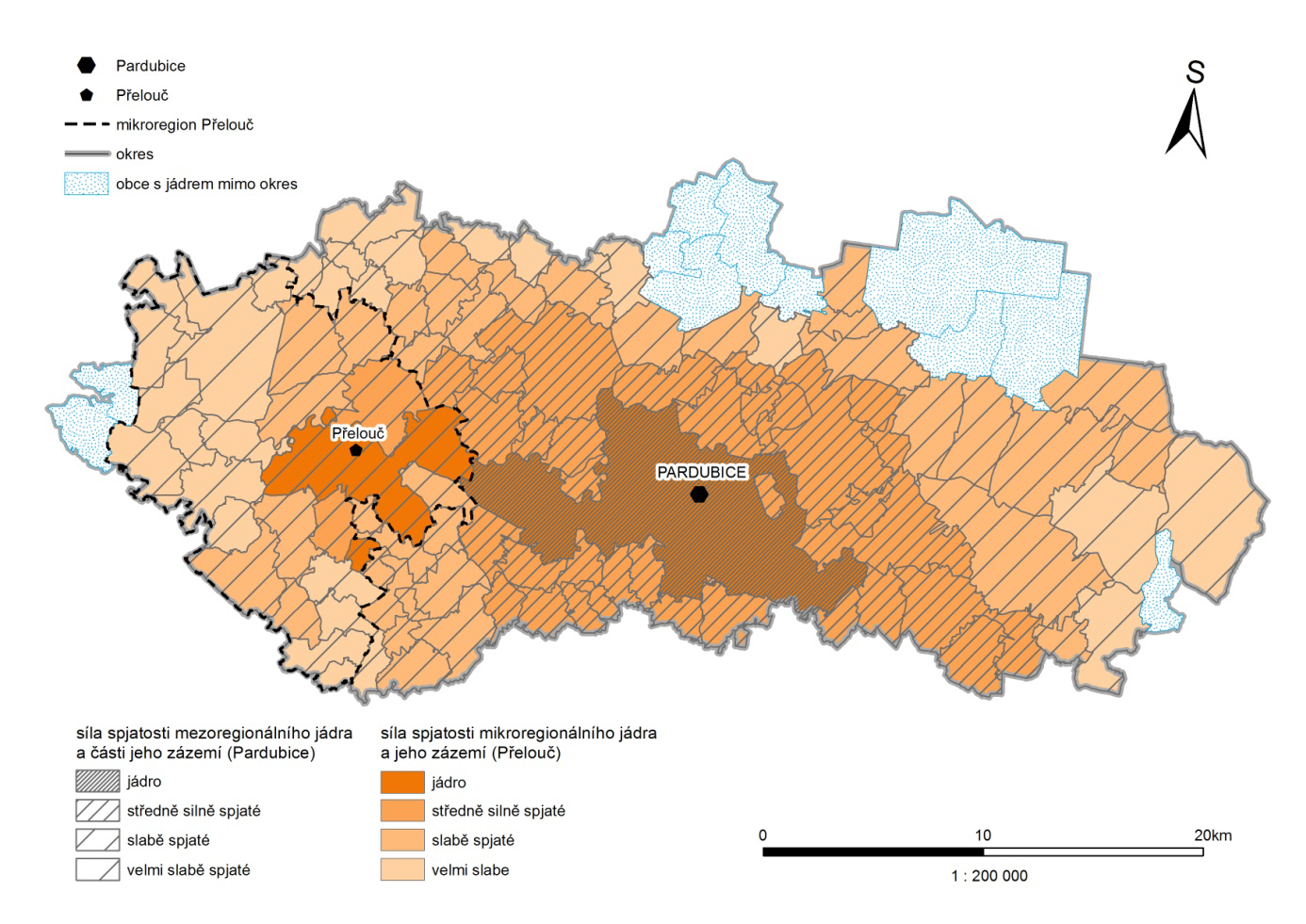 Strategický plán rozvoje města Přelouč Obrázek 2 Sociogeografická regionalizace v roce 2011 Zdroj: ČSÚ Dojížďka do zaměstnání a škol 2011 Přesto, že klesl relativní regionální význam Přelouče,