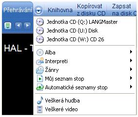Základní okno Po spuštění z nabídky START nebo pomocí menu z autorunu se objeví základní okno Aplikace WMP: Ovládací prvky Hlavní okno aplikace obsahuje několik ovládacích prvků, které slouží k práci