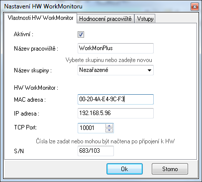 Workmonitor W o r k S e t - N a s t a v e n í p r a c o v i š ť Přehled části nastavení a volání okna pro změnu nastavení jednotlivých parametrů pracovišť. Okna pro nastavení parametrů: obr.