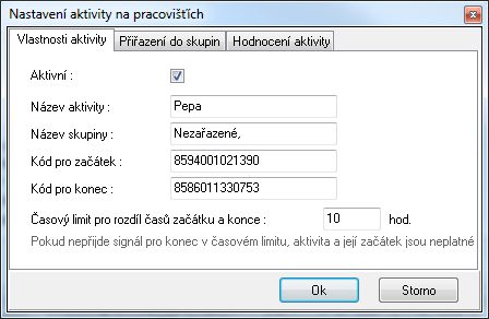 W o r k S e t - N a s t a v e n í a k t i v i t Přehled části nastavení a volání okna pro změnu nastavení jednotlivých parametrů aktivit. Každou aktivitu je třeba přidat do seznamu aktivit.