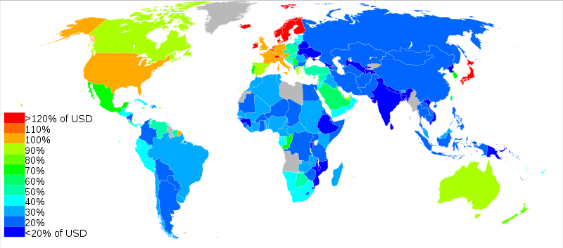 Purchasing power parity adjustment for the world (2003).