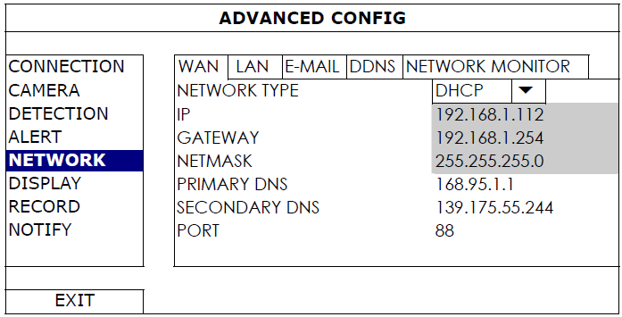 Záložka Síť (NETWORK) Umožňuje nastavit síťové parametry LAN i WAN rozhraní, registraci zařízení pro službu Dynamická DNS (DDNS) a konfiguraci serveru odchozí pošty (E-MAIL).