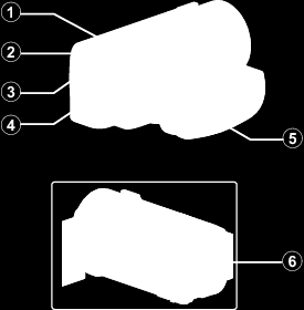 Názvy částí Přední část Zadní část A Tlačítko SNAPSHOT (zaznamenání statického snímku) 0 Pořídí statický snímek B Ovladač transfokace/hlasitosti 0 Během snímání: Upravuje rozsah snímání 0 Během