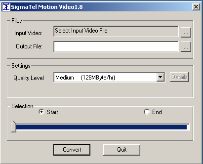 Software K přehrávači je přiložen CD ROM s utilitou Video2SMV Video Conversion Tool,