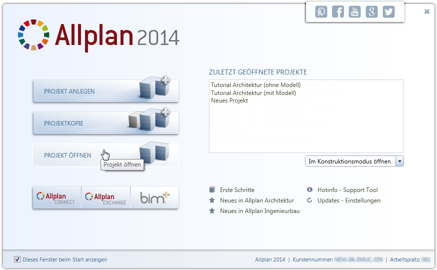 Příručka pro architekturu Lekce 1: Základy 11 Spuštění Allplan a vytvoření projektu Na svém počítači máte nainstalovaný program Allplan 2015 a šablonu projektu Tutorial Architektura a chcete zahájit