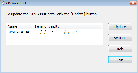 GPS Zkrácení doby potřebné ke stanovení polohy Ovládání aplikace GPS Assist Tool Na počítači spusťte aplikaci GPS Assist Tool Windows: Dvakrát klikněte na soubor [GPSASIST.