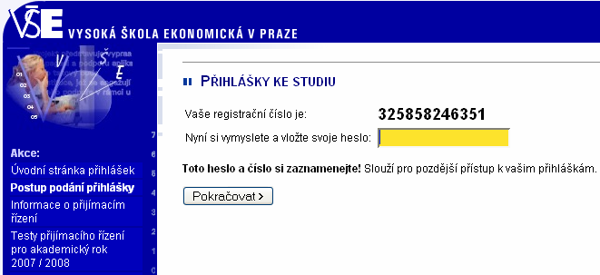 6.3.2.1 Postup podání přihlášky Krok 1. Nejprve je nutné vyhledat web VŠE 42, vybrat nabídku přihlášky ke studiu a následně elektronické přihlášky ke studiu.