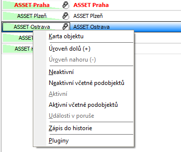 18 LOW pracoviště výkonného operátora Číselné pole - - na tomto místě lze nastavit, v kolika sloupcích budou objekty v přehledovém okně zobrazeny. Význam tlačítek dolů (-) a o úroveň nahoru (+).