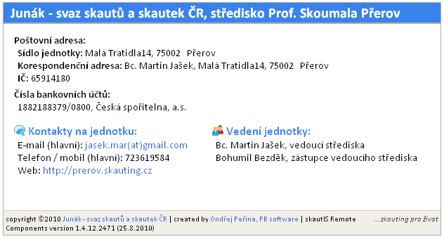 2.2. Kontakty na jednotky Obrázek 26: Kontakty na jednotku - základní volitelné parametry [1] Parametry AppID, ID_Unit, BgColor mají stejnou funkci jako u předchozí komponenty, popíši zde pouze