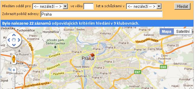 Možná vás napadne otázka můžeme vyhledat klubovnu v kterémkoliv městě? Podívejme se na Obrázek 5.